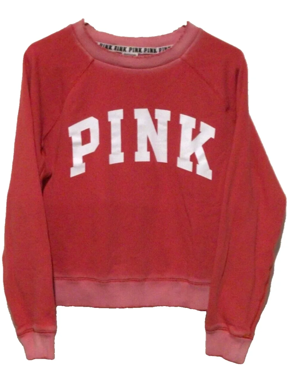 Victoria's Secret PINK ~ Sweatshirt Distressed Campus Crew Red Pink ~ Size XS